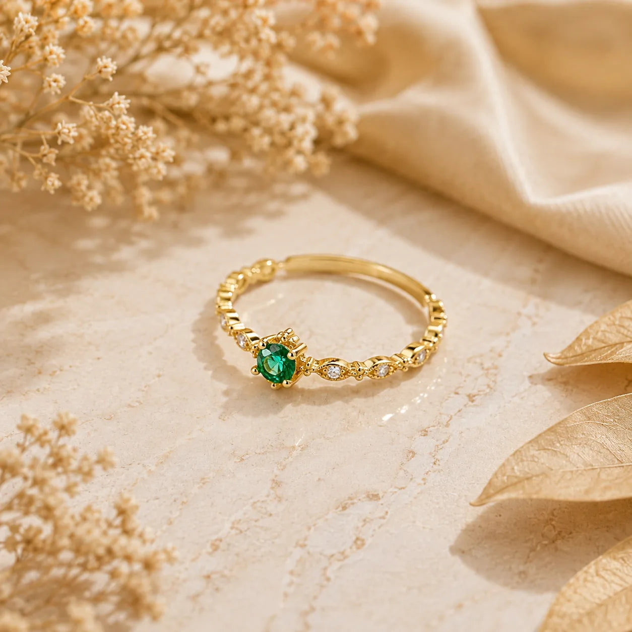 Anel Esmeralda Constanza – Ajustável com Zircônia Verde