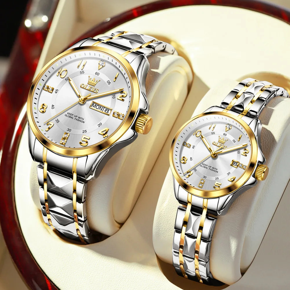Relógios de pulso de quartzo masculino + feminino - pulseira de aço inoxidável