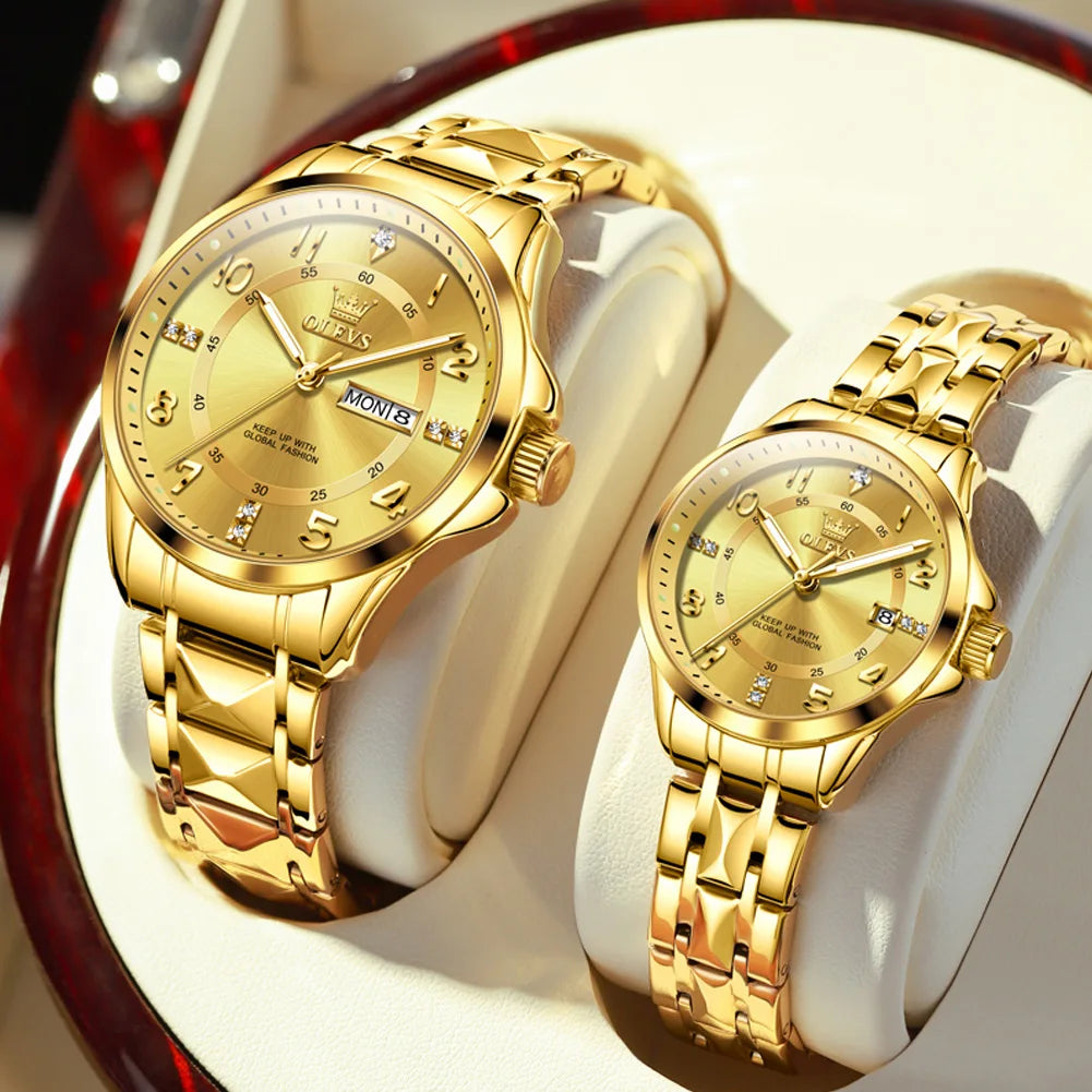 Relógios de pulso de quartzo masculino + feminino - pulseira de aço inoxidável