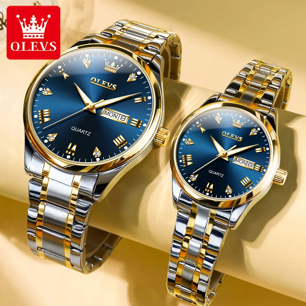 Relógios de pulso de quartzo masculino + feminino - pulseira de aço inoxidável