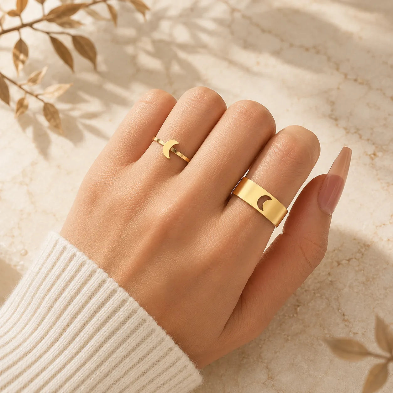 Conjunto de Anéis Meia Lua Constanza