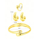 Conjunto Gota em aço inoxidável - Brincos, anel e bracelete