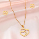 Conjunto de Colar e Brincos Duplo Coração Unidos de Aço Inoxidável