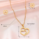 Conjunto de Colar e Brincos Duplo Coração Unidos de Aço Inoxidável