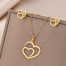 Conjunto de Colar e Brincos Duplo Coração Unidos de Aço Inoxidável