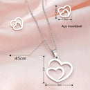 Conjunto de Colar e Brincos Duplo Coração Unidos de Aço Inoxidável