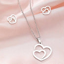 Conjunto de Colar e Brincos Duplo Coração Unidos de Aço Inoxidável