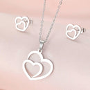 Conjunto de Colar e Brincos Duplo Coração Unidos de Aço Inoxidável