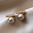 Brincos de Pérola Sintética Minimalista Francês Cinza