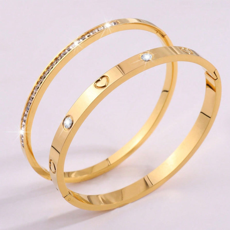Conjunto de 2 Peças de Braceletes com pontos de luz e zircônia