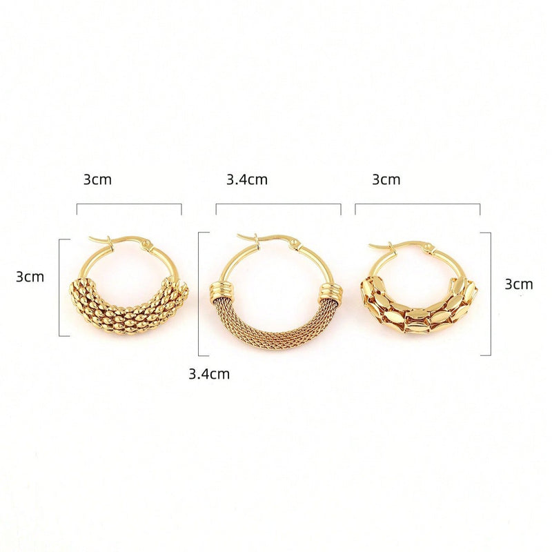 Conjunto com 3 Pares de Brincos de argola estilo Indiano