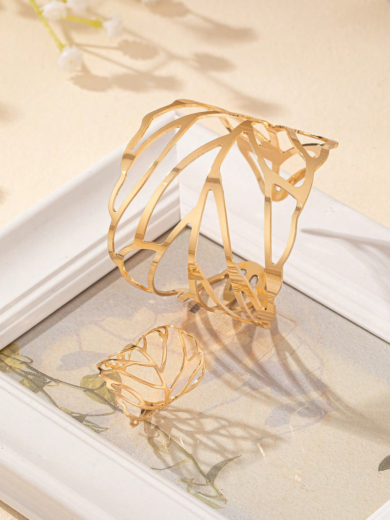 Conjunto Folha - 1 bracele e 1 anel