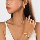 Conjunto Gota em aço inoxidável - Brincos, anel e bracelete