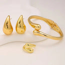 Conjunto Gota em aço inoxidável - Brincos, anel e bracelete