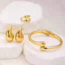 Conjunto Gota em aço inoxidável - Brincos, anel e bracelete