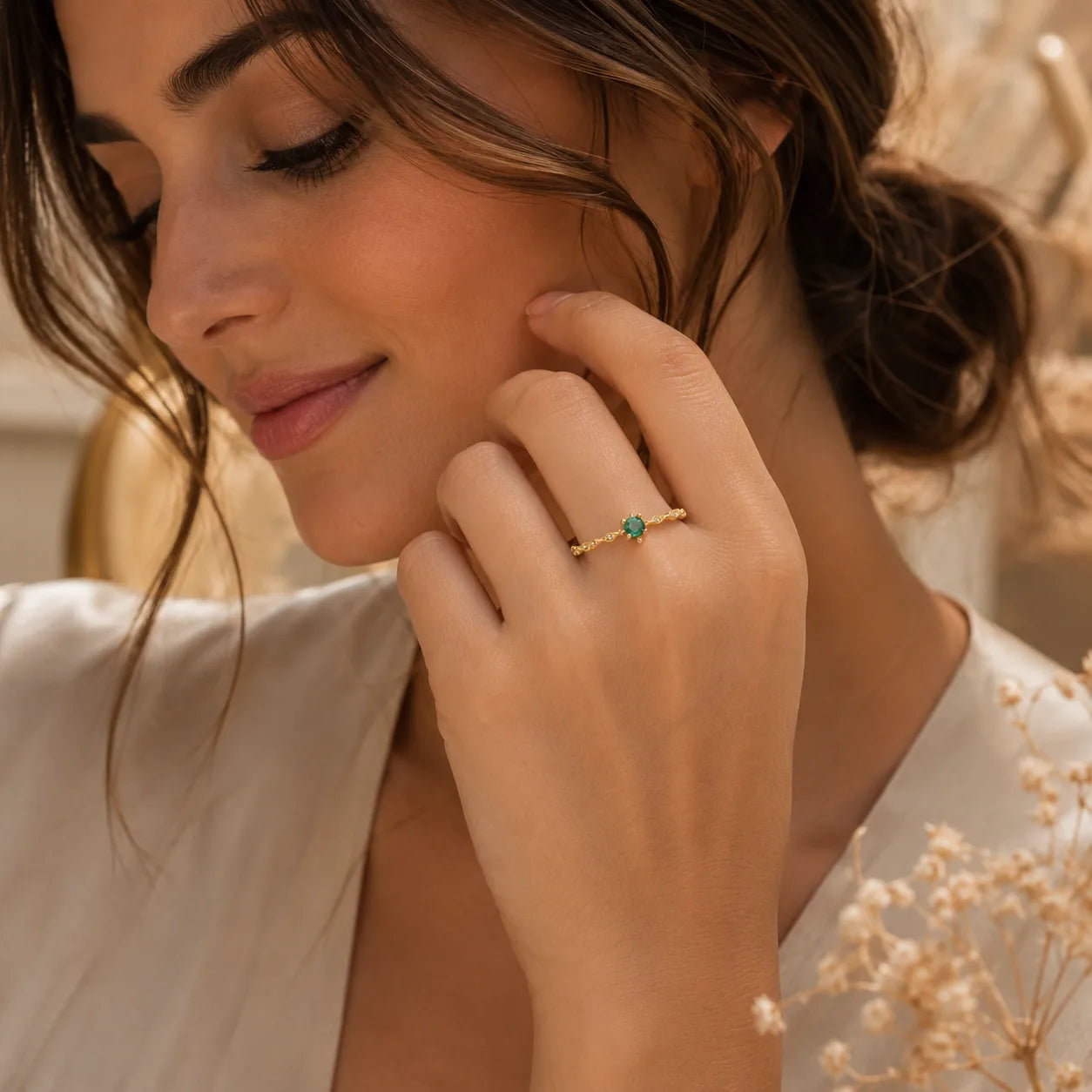 Anel Esmeralda Constanza – Ajustável com Zircônia Verde