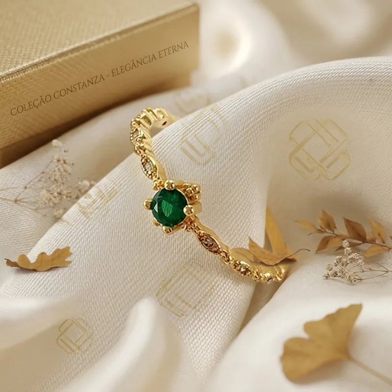 Anel Esmeralda Constanza – Ajustável com Zircônia Verde