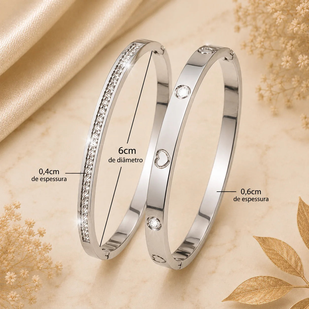 Kit 2 Braceletes Rivière com Zircônias e Pontos de Luz