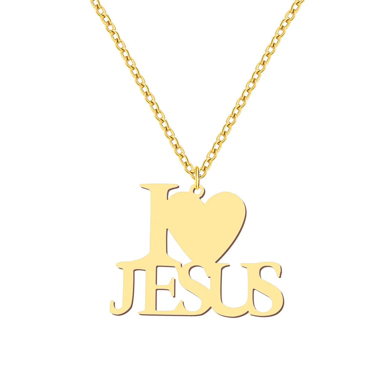 colar com pingente, colar banhado a ouro, corrente de aço inoxidável, colar aço inoxidável, colares em aço inoxidável, colar Eu Amo Jesus de aço inoxidável