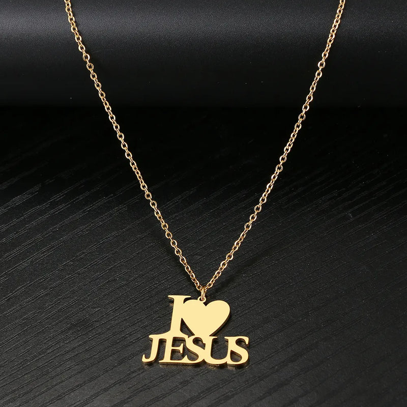 colar com pingente, colar banhado a ouro, corrente de aço inoxidável, colar aço inoxidável, colares em aço inoxidável, colar Eu Amo Jesus de aço inoxidável