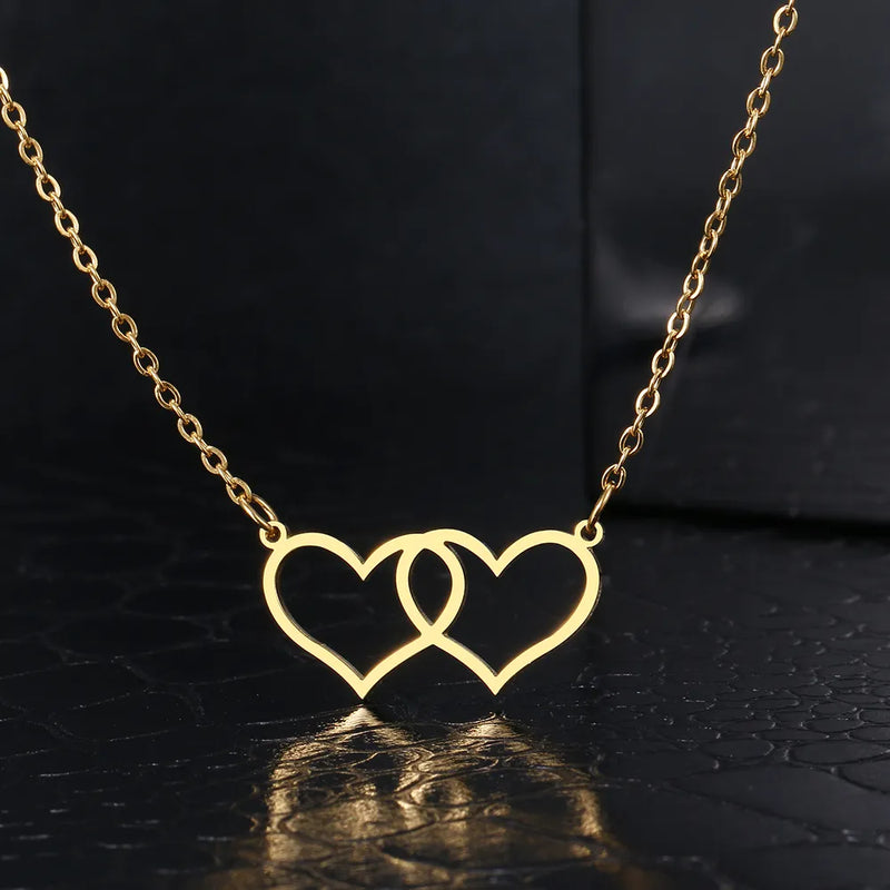 colar com pingente, colar banhado a ouro, corrente de aço inoxidável, colar aço inoxidável, colares em aço inoxidável, colar corações de aço inoxidável