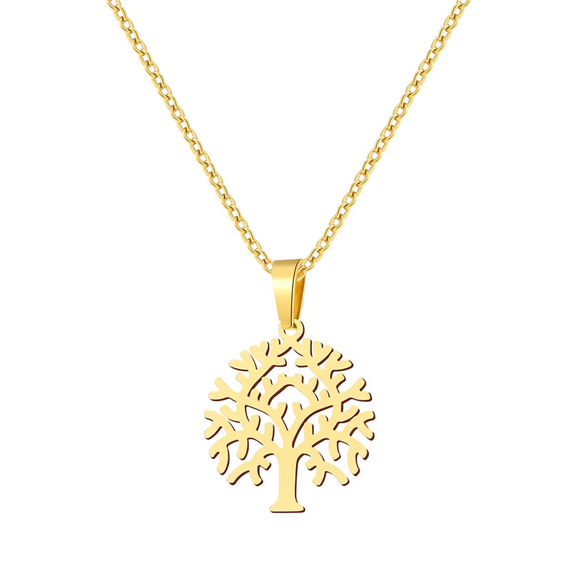 colar com pingente, colar banhado a ouro, corrente de aço inoxidável, colar aço inoxidável, colares em aço inoxidável, colar árvore da vida de aço inoxidável