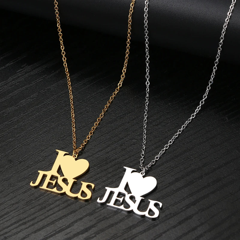 colar com pingente, colar banhado a ouro, corrente de aço inoxidável, colar aço inoxidável, colares em aço inoxidável, colar Eu Amo Jesus de aço inoxidável