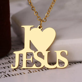 colar com pingente, colar banhado a ouro, corrente de aço inoxidável, colar aço inoxidável, colares em aço inoxidável, colar Eu Amo Jesus de aço inoxidável