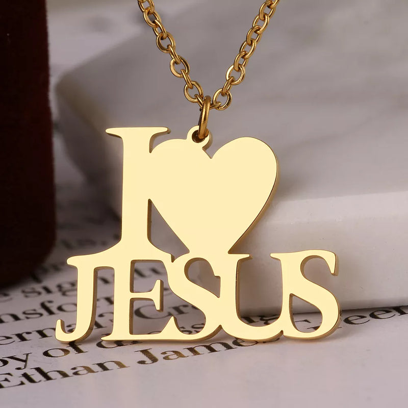 colar com pingente, colar banhado a ouro, corrente de aço inoxidável, colar aço inoxidável, colares em aço inoxidável, colar Eu Amo Jesus de aço inoxidável
