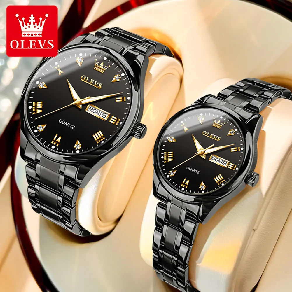 Relógios de pulso de quartzo masculino + feminino - pulseira de aço inoxidável