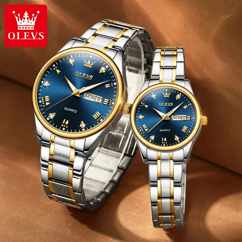 Relógios de pulso de quartzo masculino + feminino - pulseira de aço inoxidável