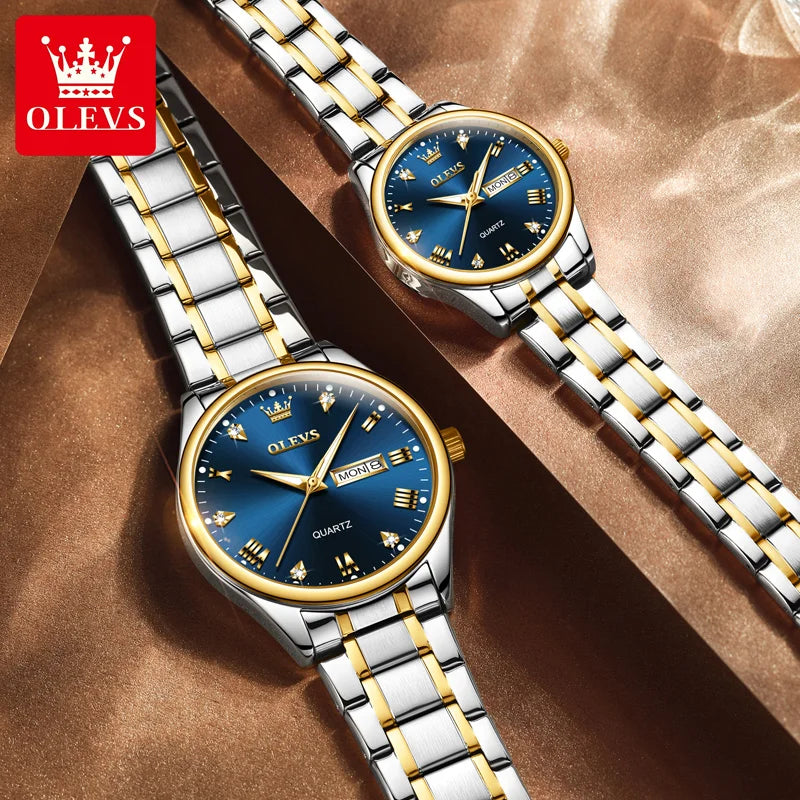 Relógios de pulso de quartzo masculino + feminino - pulseira de aço inoxidável