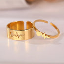 Anéis Batimento cardíaco - Ajustáveis - Aço inoxidável - Banhado a ouro
