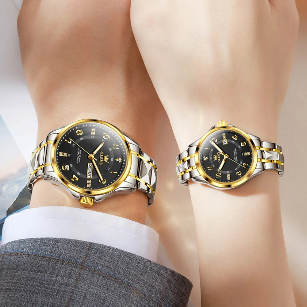 Relógios de pulso de quartzo masculino + feminino - pulseira de aço inoxidável