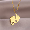 colar com pingente, colar banhado a ouro, corrente de aço inoxidável, colar aço inoxidável, colares em aço inoxidável, colar pegadas de aço inoxidável