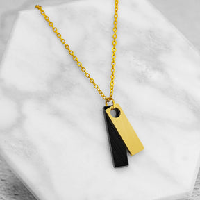 colar com pingente, colar banhado a ouro, corrente de aço inoxidável, colar aço inoxidável, colares em aço inoxidável, colar duplo retângulo de aço inoxidável