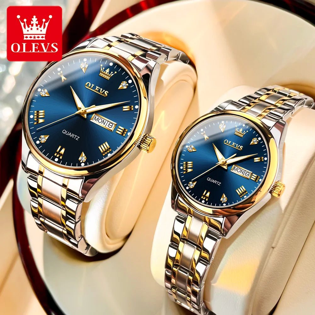 Relógios de pulso de quartzo masculino + feminino - pulseira de aço inoxidável