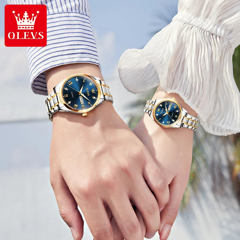 Relógios de pulso de quartzo masculino + feminino - pulseira de aço inoxidável