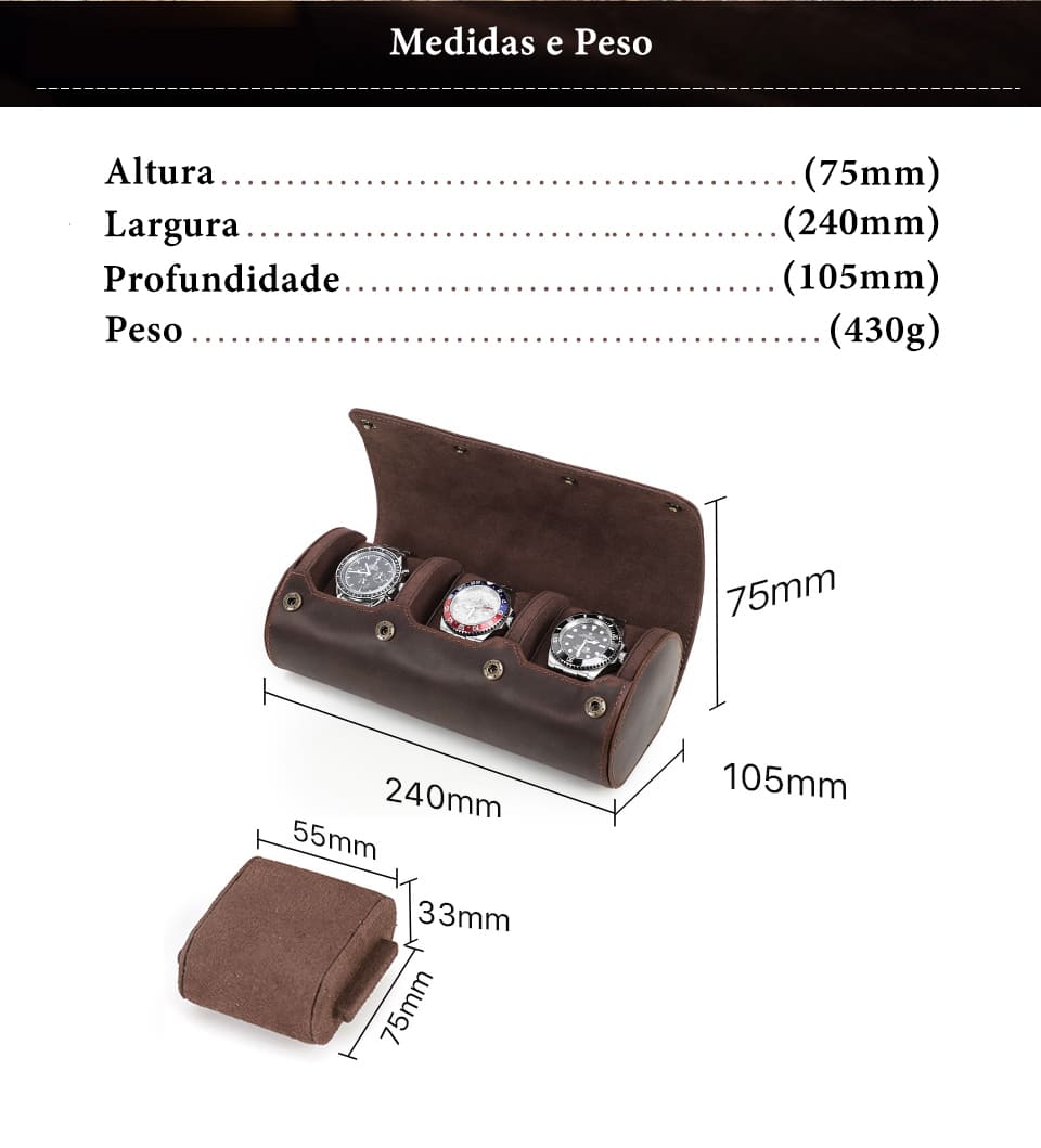 Estojo em couro natural para relógios